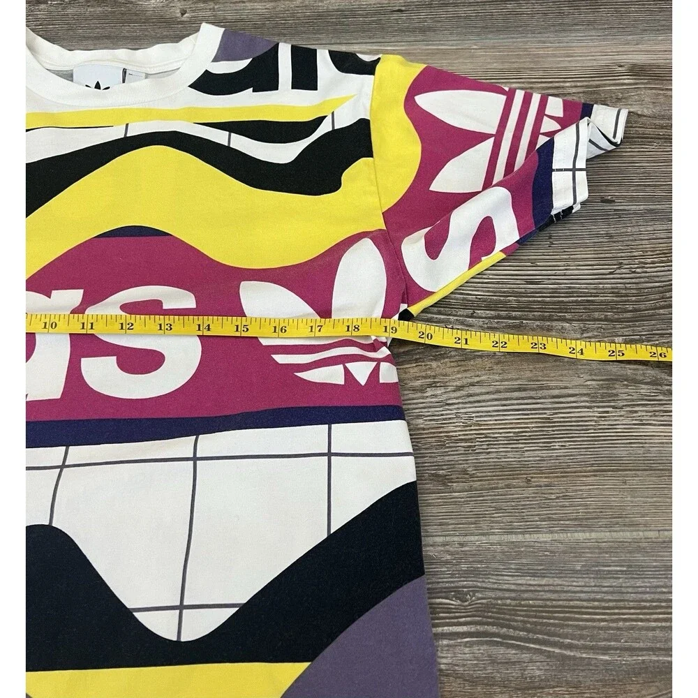 Adidas Originals Mens MED T-Shirt Tee‎ Short Sleeve All Over Print Retro Trefoil
